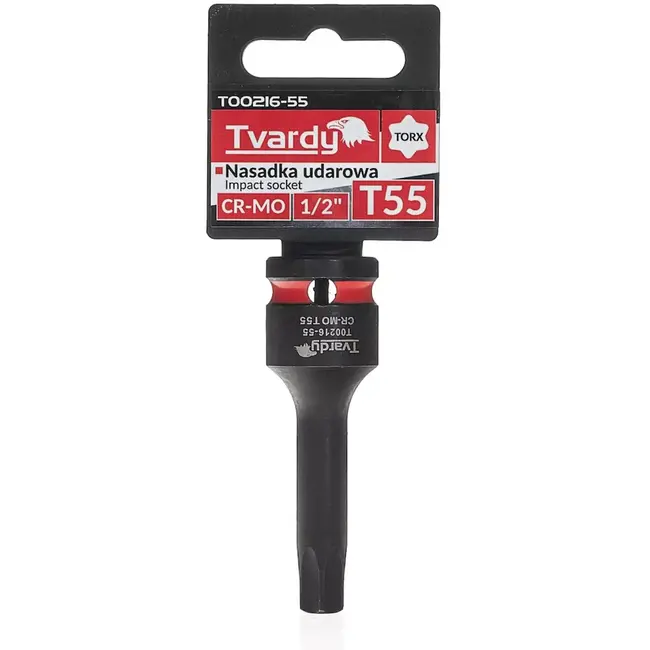 Tvardy Slagdop torx T55 - chroom-molybdeenstaal - vierkante opname 12,7 mm - zwart - voor slagsleutels - auto en industrie