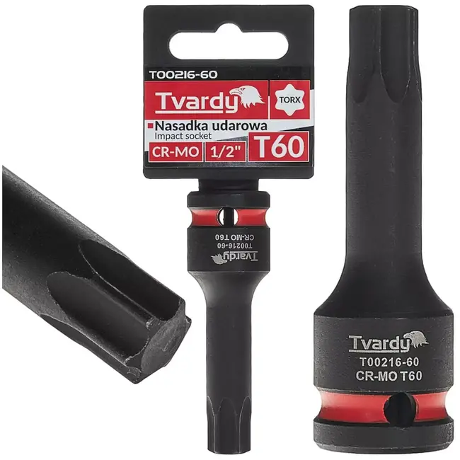 Tvardy Slagdop torx T60 - chroom-molybdeenstaal - aansluiting 12,7 mm vierkant - slagvast voor slagmoersleutel - auto en industrie