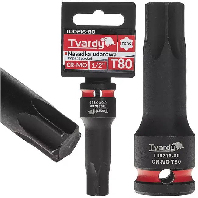 Tvardy Slagdop torx T80 - chroom-molybdeenstaal - aandrijving 1,27 cm (12,7 mm) - zwart - voor slagmoersleutel, werkplaats, auto en industrie