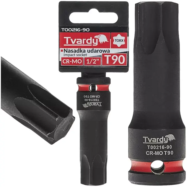 Tvardy Slagdop torx T90 - chroom-molybdeenstaal - aandrijving 12,7 mm vierkant - zwart - voor slagmoersleutel, auto- en industriewerk