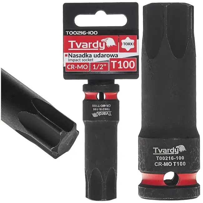 Tvardy slagdop torx T100 - chroom-molybdeenstaal - slagvast - vierkante aansluiting 12,7 mm - zwart - voor slagmoersleutel, auto en industrie