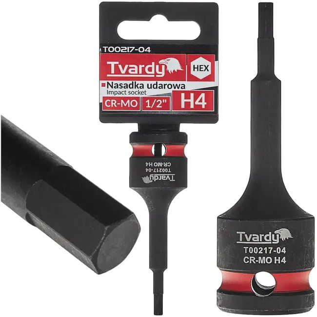 Tvardy slagdop inbus - chroom-molybdeenstaal - geschikt voor slagmoersleutel - 4 mm inbus, 12,7 mm vierkant - zwart - voor auto, montage en industrie