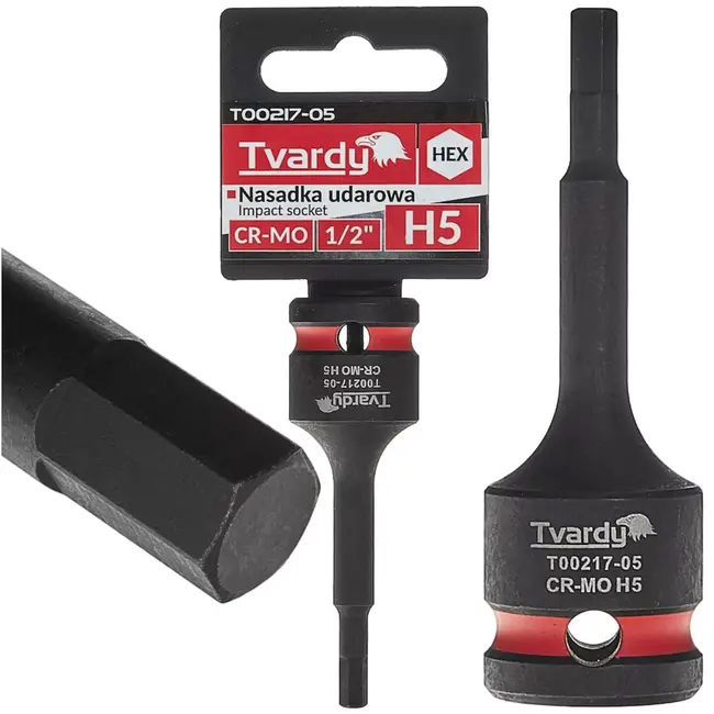 Tvardy slagdop inbus 5 mm - chroom-molybdeenstaal - impactbestendig - aandrijving 12,7 mm - zwart - voor auto, industrie en montage