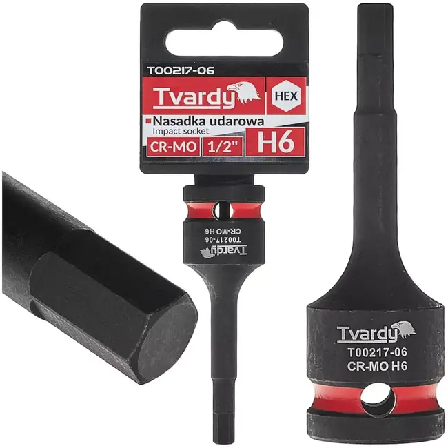 Tvardy slagdop inbus 6 mm - chroom-molybdeenstaal - slagvast 12,7 mm opname - zwart - voor slagmoersleutel in auto en industrie