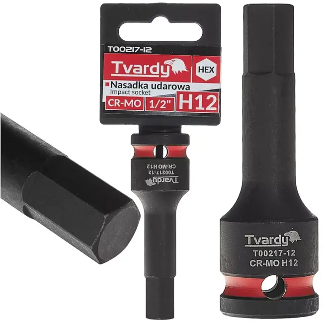 Tvardy Slagdop inbus 12 mm - chroom-molybdeenstaal - 12,7 mm vierkant aandrijving - zwart - voor slagmoersleutel, autowerk en constructiewerk