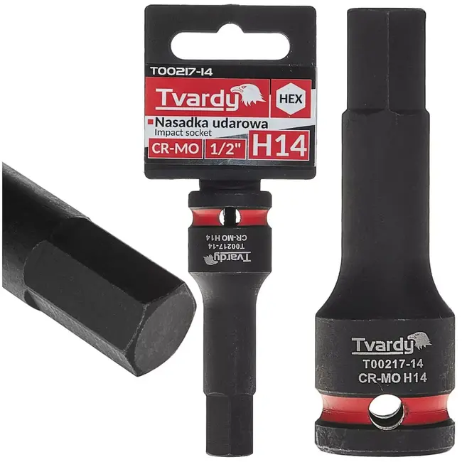 Tvardy slagdop inbus 14 mm, opname 12,7 mm vierkant - chroom-molybdeenstaal - slagvast voor slagmoersleutel - zwart - auto, industrie, staalconstructies