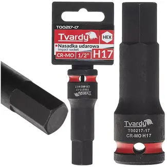 Tvardy Slagdop inbus 17 mm - chroom-molybdeenstaal - opname 12,7 mm vierkant - zwart - voor slagmoersleutel, auto- en industriewerk, montageconstructies