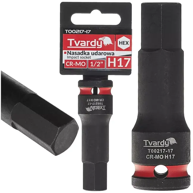 Tvardy Slagdop inbus 17 mm - chroom-molybdeenstaal - opname 12,7 mm vierkant - zwart - voor slagmoersleutel, auto- en industriewerk, montageconstructies