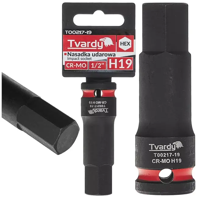Tvardy Slagdop inbus 19 mm - chroom-molybdeenstaal - slagvast voor slagmoersleutel - vierkante opname 12,7 mm - zwart - auto en industrie