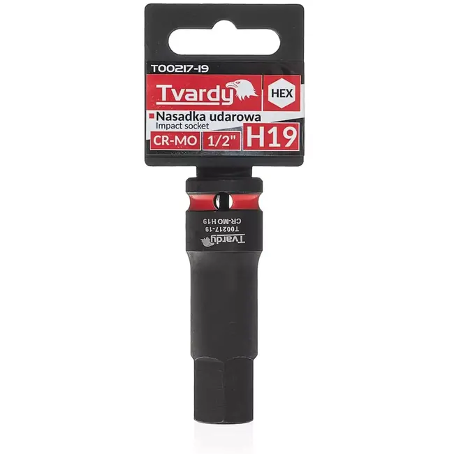 Tvardy Slagdop inbus 19 mm - chroom-molybdeenstaal - slagvast voor slagmoersleutel - vierkante opname 12,7 mm - zwart - auto en industrie