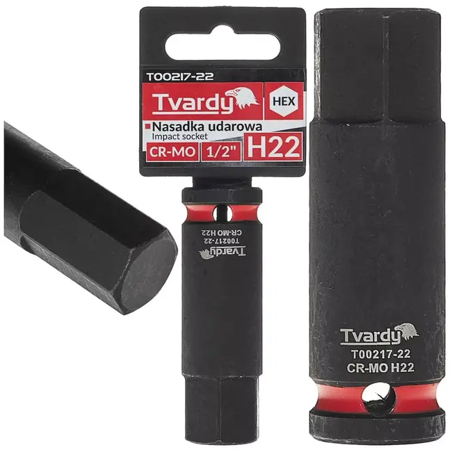Tvardy Slagdop inbus 22 mm – chroom-molybdeenstaal – vierkante aansluiting 12,7 mm – zwart – voor slagmoersleutel – auto en staalconstructies