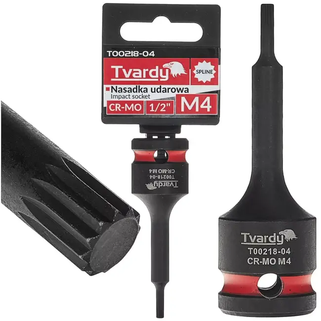 Tvardy slagdop spline (xzn) – chroom-molybdeenstaal – slagvast voor slagmoersleutel – maat m4, aansluiting 12,7 mm – zwart – voor auto, werkplaats en montage