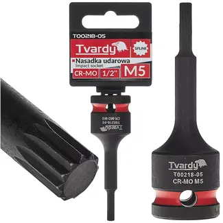 Tvardy slagdop splineprofiel M5 - chroom-molybdeenstaal - 12,7 mm aandrijfvierkant - zwart - voor slagmoersleutel en autowerkplaats