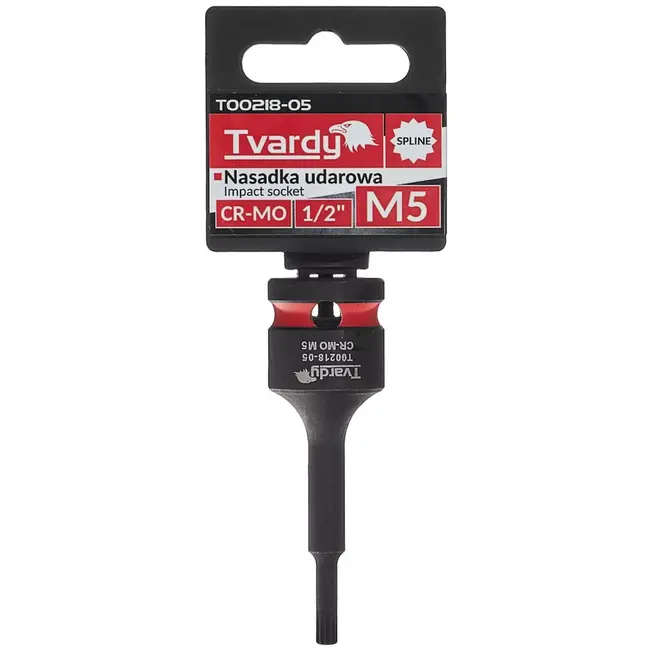 Tvardy slagdop splineprofiel M5 - chroom-molybdeenstaal - 12,7 mm aandrijfvierkant - zwart - voor slagmoersleutel en autowerkplaats