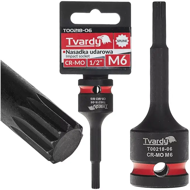 Tvardy Slagdop spline M6 - chroom-molybdeenstaal - voor slagmoersleutel - aandrijfvierkant 12,7 mm - zwart - auto en industrie