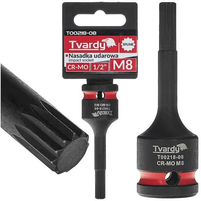 Tvardy slagbitdop multitand M8 - chroom-molybdeenstaal - voor slagsleutel - vierkante opname 12,7 mm - zwart - auto en industrie