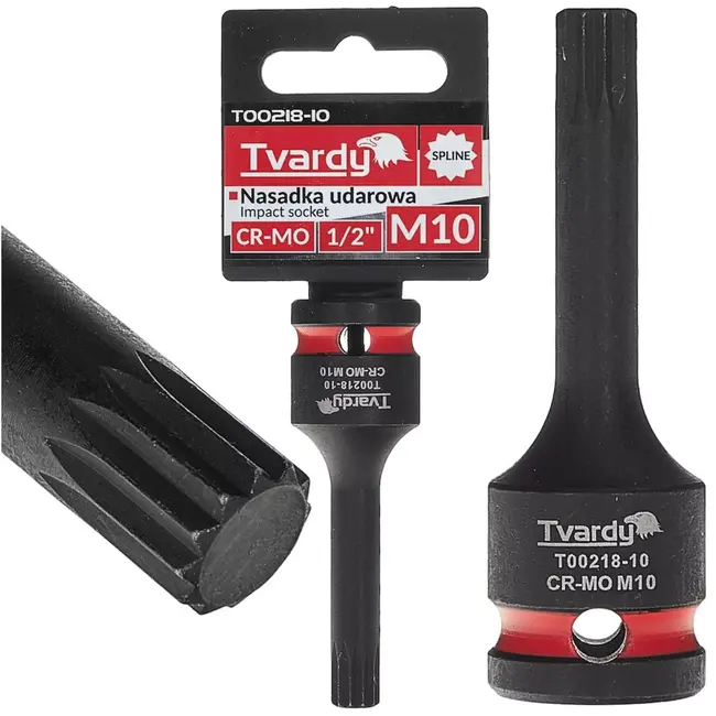 Tvardy Slagdop splineprofiel M10 - chroom-molybdeenstaal - 12,7 mm vierkant - zwart - voor slagmoersleutel, auto en industrie