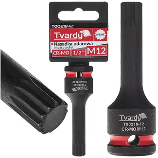 Tvardy Slagdop veelspaans M12 - chroom-molybdeen staal - voor slagmoersleutel - vierkante aandrijving 12,7 mm - zwart - auto en industrie