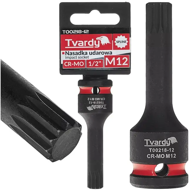 Tvardy Slagdop veelspaans M12 - chroom-molybdeen staal - voor slagmoersleutel - vierkante aandrijving 12,7 mm - zwart - auto en industrie