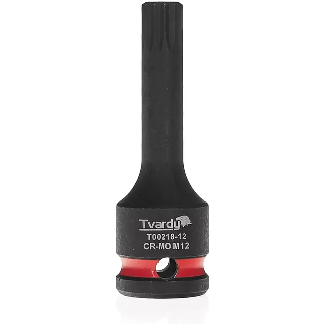 Tvardy Slagdop veelspaans M12 - chroom-molybdeen staal - voor slagmoersleutel - vierkante aandrijving 12,7 mm - zwart - auto en industrie