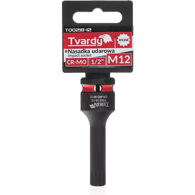 Tvardy Slagdop veelspaans M12 - chroom-molybdeen staal - voor slagmoersleutel - vierkante aandrijving 12,7 mm - zwart - auto en industrie