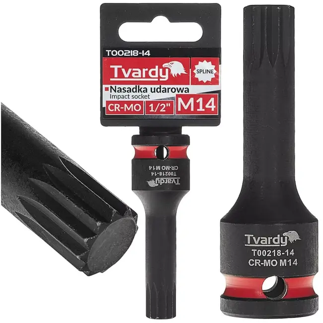Tvardy slagdop splineprofiel M14 - chroom-molybdeenstaal - vierkante aandrijving 12,7 mm - zwart - voor slagmoersleutel, auto- en machinebouw