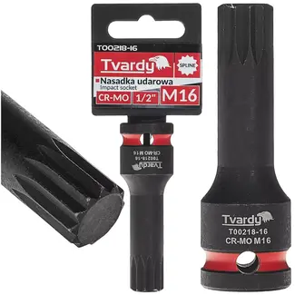 Tvardy slagdop met splineprofiel M16 - chroom-molybdeen staal - aandrijving 12,7 mm - zwart - slagvast - voor slagmoersleutel, autowerkplaats en staalconstructies