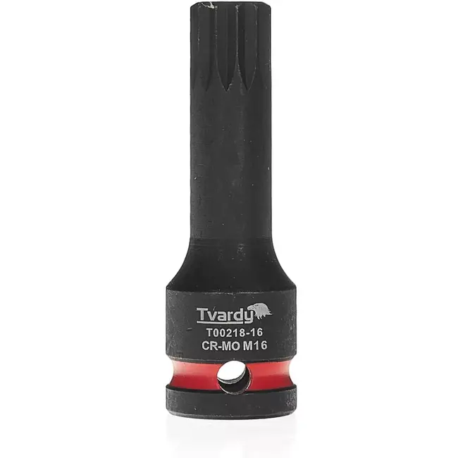 Tvardy slagdop met splineprofiel M16 - chroom-molybdeen staal - aandrijving 12,7 mm - zwart - slagvast - voor slagmoersleutel, autowerkplaats en staalconstructies