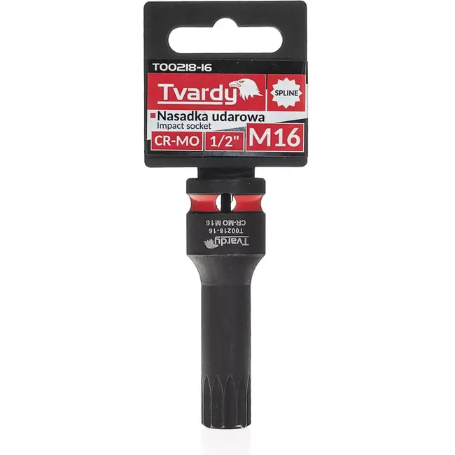 Tvardy slagdop met splineprofiel M16 - chroom-molybdeen staal - aandrijving 12,7 mm - zwart - slagvast - voor slagmoersleutel, autowerkplaats en staalconstructies