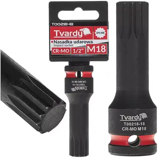 Tvardy Slagdop veelspaans M18 - chroom-molybdeenstaal - opname 12,7 mm vierkant - zwart - slagvast - voor slagmoersleutel, auto en industrie