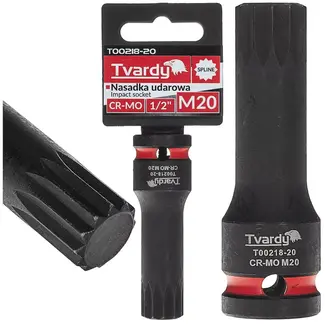 Tvardy slagdop splineprofiel M20 - chroom-molybdeenstaal - vierkantopname 12,7 mm - zwart - voor slagmoersleutel, auto en industrie