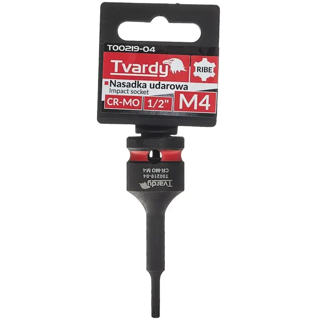 Tvardy Slagdop ribe M4 - chroom-molybdeenstaal - voor slagsleutels - aandrijfvierkant 12,7 mm - zwart - voor auto- en industriewerk