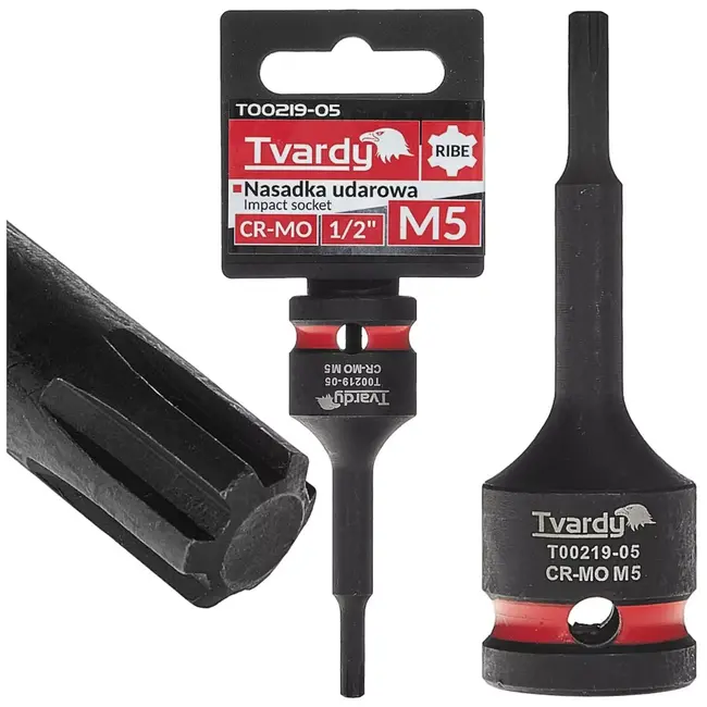 Tvardy Slagdop ribe M5 - chroom-molybdeenstaal - opname 12,7 mm - zwart - voor slagmoersleutel - auto, machinebouw en montagewerk