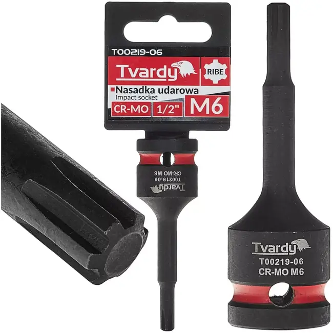 Tvardy slagdop ribe M6 - chroom-molybdeenstaal - impactbestendig - aansluiting 12,7 mm - zwart - voor slagmoersleutel, auto- en machinebouw
