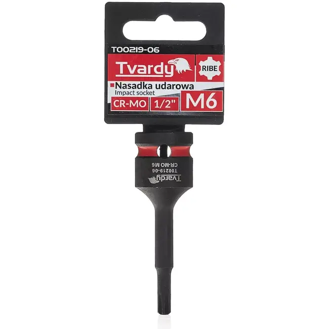 Tvardy slagdop ribe M6 - chroom-molybdeenstaal - impactbestendig - aansluiting 12,7 mm - zwart - voor slagmoersleutel, auto- en machinebouw