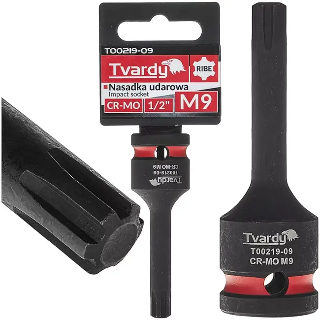 Tvardy Slagdop ribe M9 - chroom-molybdeenstaal - aansluiting 12,5 mm vierkant - zwart - voor auto- en industrieel gebruik met slagmoersleutel