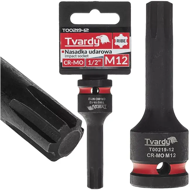 Tvardy slagdopbit ribe m12 - chroom-molybdeenstaal - aansluiting vierkant 12,7 mm - zwart - voor slagmoersleutel, auto- en machinebouw