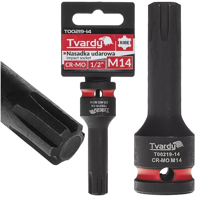 Tvardy Slagdop ribe M14 - chroom-molybdeenstaal - voor slagmoersleutels - aandrijving 12,7 mm - zwart - auto- en machinebouw