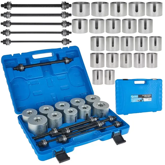 GEKO Bus- en lagermontageset - gehard gereedschapsstaal - 90 x 80 t/m 44 x 34 mm - staalgrijs - 27-delig - voor monteren/demonteren van draagarmbussen en lagers