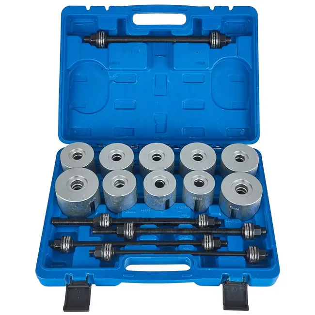 GEKO Bus- en lagermontageset - gehard gereedschapsstaal - 90 x 80 t/m 44 x 34 mm - staalgrijs - 27-delig - voor monteren/demonteren van draagarmbussen en lagers