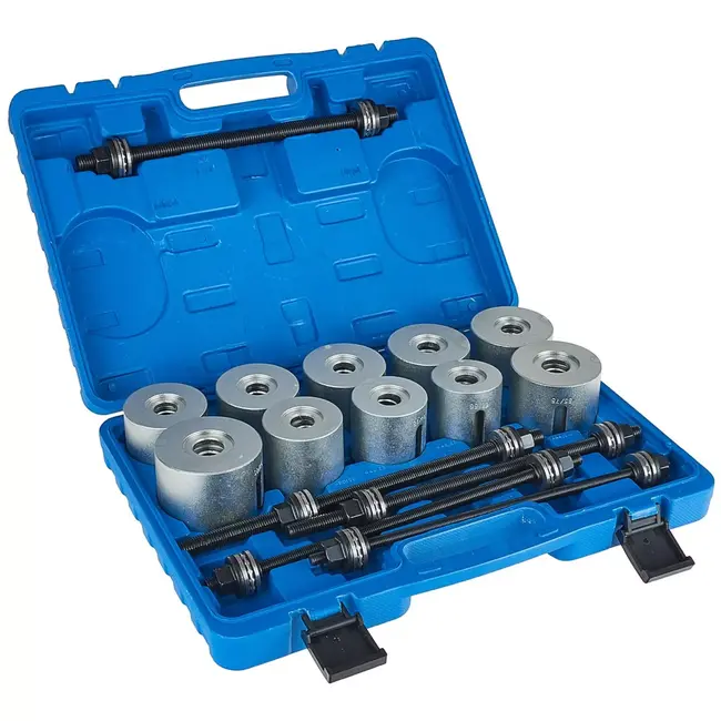 GEKO Bus- en lagermontageset - gehard gereedschapsstaal - 90 x 80 t/m 44 x 34 mm - staalgrijs - 27-delig - voor monteren/demonteren van draagarmbussen en lagers