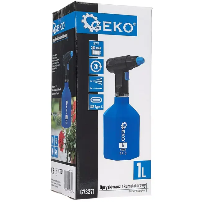 GEKO Oplaadbare plantenspuit - kunststof - verstelbare sproeistraal - 1 liter - blauw-zwart - tot 2 uur werktijd - voor tuin, balkon en kas