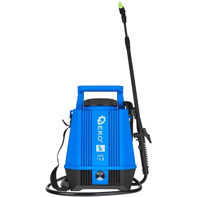 GEKO accu drukspuit 5 liter - kunststof - telescopische lans 60-90 cm - regelbare druk - blauw/zwart - voor tuin, kas en desinfectie
