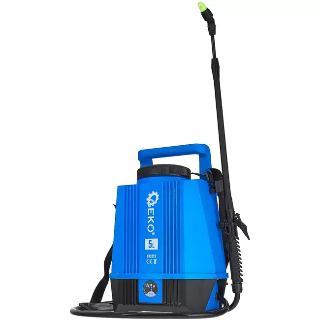 GEKO accu drukspuit 5 liter - kunststof - telescopische lans 60-90 cm - regelbare druk - blauw/zwart - voor tuin, kas en desinfectie