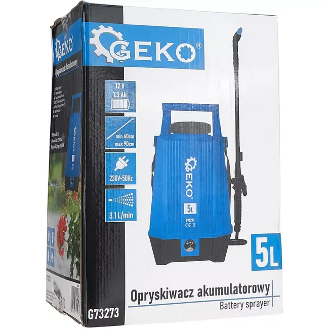 GEKO accu drukspuit 5 liter - kunststof - telescopische lans 60-90 cm - regelbare druk - blauw/zwart - voor tuin, kas en desinfectie