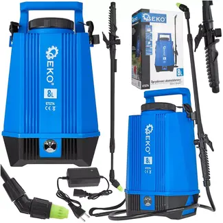 GEKO Drukspuit op accu - kunststof - regelbare druk en telescooplans 60-90 cm - 8 liter - blauw/zwart - voor tuin, kas, reiniging en gewasbescherming