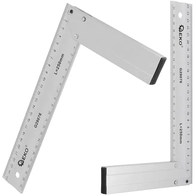 GEKO Timmermanswinkelhaak - aluminium - gegraveerde metrische schaal, haaks meten en aftekenen - 25 cm - zilver - voor bouw en houtbewerking