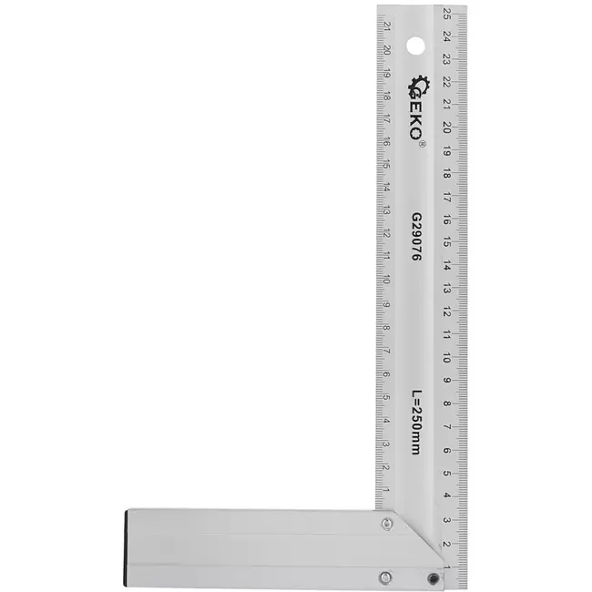 GEKO Timmermanswinkelhaak - aluminium - gegraveerde metrische schaal, haaks meten en aftekenen - 25 cm - zilver - voor bouw en houtbewerking