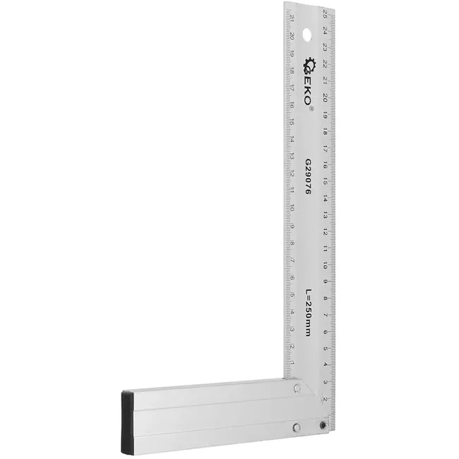 GEKO Timmermanswinkelhaak - aluminium - gegraveerde metrische schaal, haaks meten en aftekenen - 25 cm - zilver - voor bouw en houtbewerking