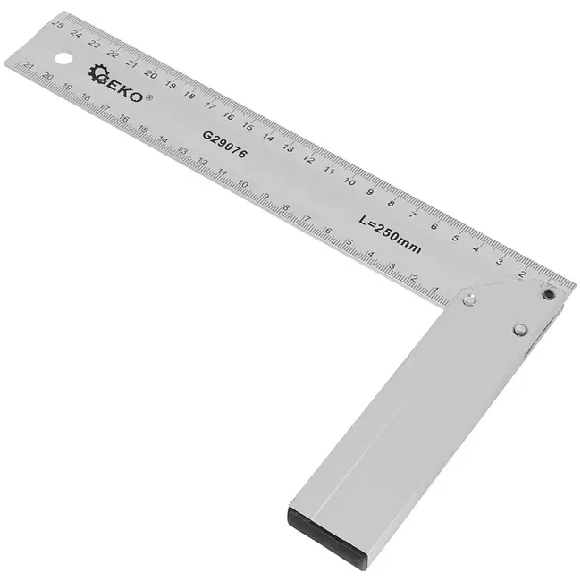 GEKO Timmermanswinkelhaak - aluminium - gegraveerde metrische schaal, haaks meten en aftekenen - 25 cm - zilver - voor bouw en houtbewerking
